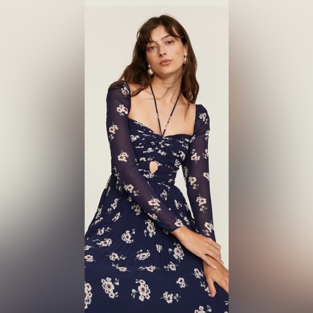 Self-Portrait Navy Floral Long Sleeve Dress - Picture 3 of 8